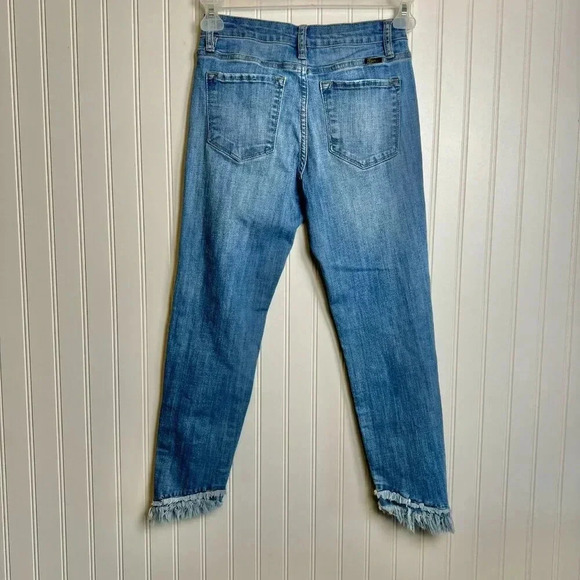 KanCan Fringe Hem Medium Wash Cropped Jeans - Picture 5 of 7